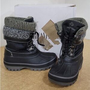 Dreampairs Girls' Lace Up Insulated Waterproof Snow Boots, sz 13, Black.Gray